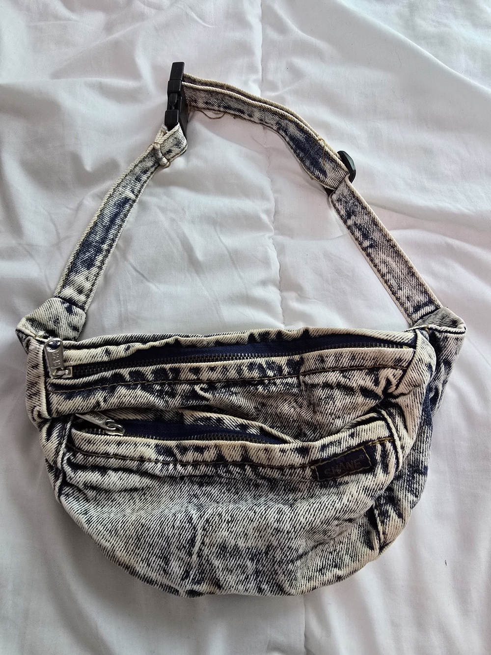 Denim-Effect Black & White Crossbody Bag